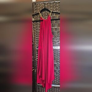 Red dress With Gold Neck Detail